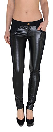 ESRA Damen Lederhose Damen Hose tiefer Bund in Leder Optik Straight-Fit Hüfthose für Frauen H12 von ESRA