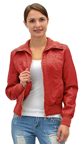 ESRA Damen Lederjacke Damen Collegejacke Damen Jacke Kunstleder in 15 Farben M08 von ESRA
