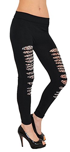 ESRA Damen Leggings Leggins Damen Legings Hose mit Rissen Spitze und Tiger Leo Muster 20 Modelle L56 von ESRA
