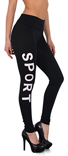 ESRA Damen Leggings Sport Legings Lange Legins mit Schriftzug Fitness Leggins für Damen L99 von ESRA