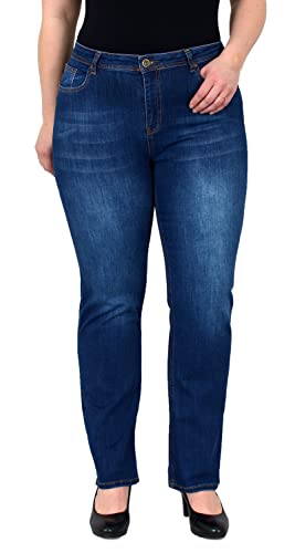 ESRA Damen Jeans High Waist Straight Leg Stretch Hose Plussize FG1 - Blau, Größe 44 von ESRA