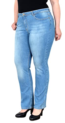 ESRA Damen Straight-Fit Jeans High Waist Jeans-Hose Gerade Schnitt Hose Hoch-Bund Bund Plussize Große Größe Damen Stretch-Jeans Gerades Bein hoher Bund bis Übergröße FG7 von ESRA