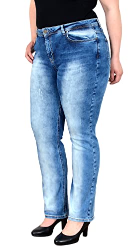 ESRA Damen Straight-Fit Jeans High Waist Jeans-Hose Gerade Schnitt Hose Hoch-Bund Bund Plussize Große Größe Damen Stretch-Jeans Gerades Bein hoher Bund bis Übergröße FG7 von ESRA