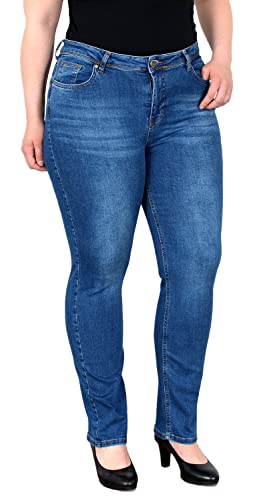 ESRA Damen Straight-Fit Jeans High Waist Jeans-Hose Gerade Schnitt Hose Hoch-Bund Bund Plussize Große Größe Damen Stretch-Jeans Gerades Bein hoher Bund bis Übergröße FG7 von ESRA