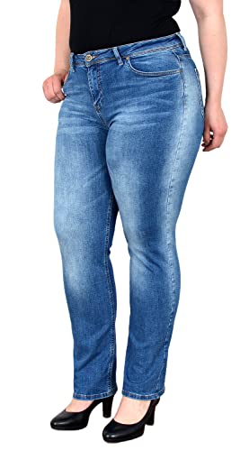 ESRA Damen Straight-Fit Jeans High Waist Jeans-Hose Gerade Schnitt Hose Hoch-Bund Bund Plussize Große Größe Damen Stretch-Jeans Gerades Bein hoher Bund bis Übergröße FG7 von ESRA