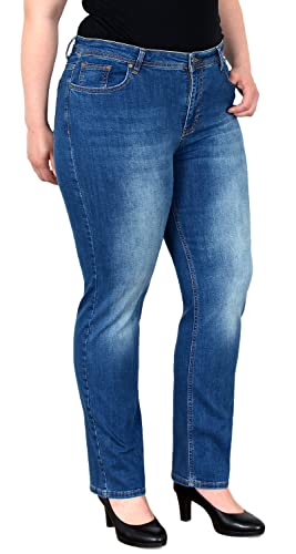 ESRA Damen Straight-Fit Jeans High Waist Jeans-Hose Gerade Schnitt Hose Hoch-Bund Bund Plussize Große Größe Damen Stretch-Jeans Gerades Bein hoher Bund bis Übergröße FG7 von ESRA
