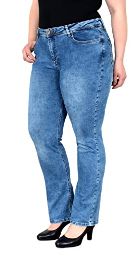 ESRA Damen Straight-Fit Jeans High Waist Jeans-Hose Gerade Schnitt Hose Hoch-Bund Bund Plussize Große Größe Damen Stretch-Jeans Gerades Bein hoher Bund bis Übergröße FG7 von ESRA