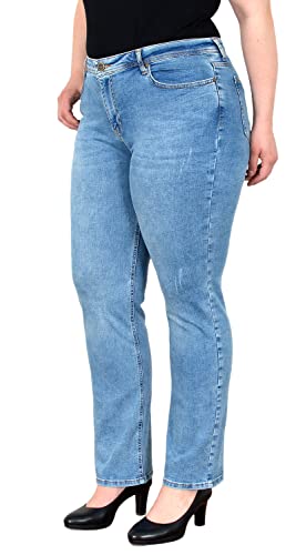 ESRA Damen Straight-Fit Jeans High Waist Jeans-Hose Gerade Schnitt Hose Hoch-Bund Bund Plussize Große Größe Damen Stretch-Jeans Gerades Bein hoher Bund bis Übergröße FG7 von ESRA