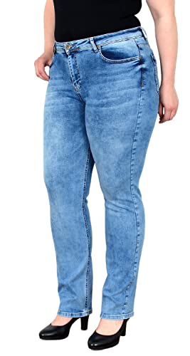 ESRA Damen Straight-Fit Jeans High Waist Jeans-Hose Gerade Schnitt Hose Hoch-Bund Bund Plussize Große Größe Damen Stretch-Jeans Gerades Bein hoher Bund bis Übergröße FG7 von ESRA