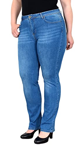 ESRA Damen Straight-Fit Jeans High Waist Jeans-Hose Gerade Schnitt Hose Hoch-Bund Bund Plussize Große Größe Damen Stretch-Jeans Gerades Bein hoher Bund bis Übergröße FG7 von ESRA