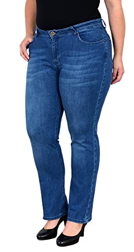 ESRA Damen Straight-Fit Jeans High Waist Jeans-Hose Gerade Schnitt Hose Hoch-Bund Bund Plussize Große Größe Damen Stretch-Jeans Gerades Bein hoher Bund bis Übergröße FG8 von ESRA