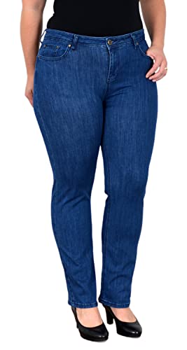 ESRA Damen Straight-Fit Jeans High Waist Jeans-Hose Gerade Schnitt Hose Hoch-Bund Bund Plussize Große Größe Damen Stretch-Jeans Gerades Bein hoher Bund bis Übergröße FG8 von ESRA