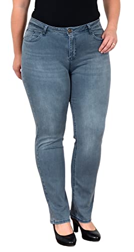 ESRA Damen Straight-Fit Jeans High Waist Jeans-Hose Gerade Schnitt Hose Hoch-Bund Bund Plussize Große Größe Damen Stretch-Jeans Gerades Bein hoher Bund bis Übergröße FG8 von ESRA