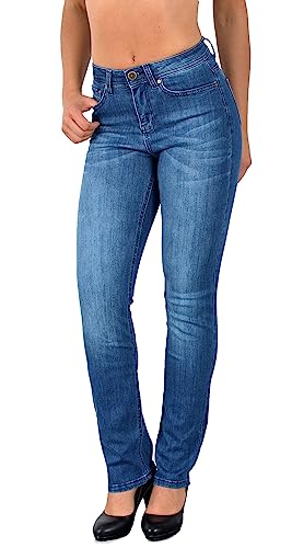 ESRA Damen Straight Fit Jeans Hose Straight-Leg Jeanshose Stretch gerader Schnitt Damen-Jeans High Waist bis Übergröße Große Größe G800 von ESRA
