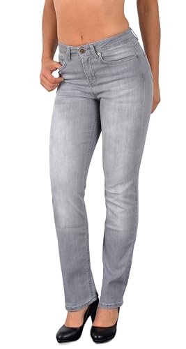 ESRA Damen Straight Fit Jeans Hose Straight-Leg Jeanshose Stretch gerader Schnitt Damen-Jeans High Waist bis Übergröße Große Größe G800 von ESRA