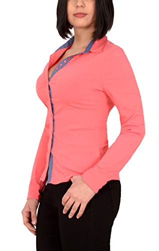 ESRA Damen Stretch - Business - Bluse Damen Popeline Bluse Hemd Langarm in aktuellen Farben B303 von ESRA