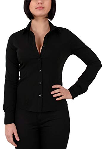 ESRA Damen Stretch - Business - Bluse Damen Popeline Bluse Hemd Langarm in schwarz, weiß aktuelle Farben B141, schwarz-S von ESRA