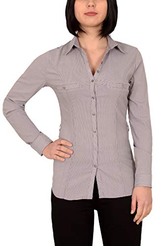 ESRA Damen Stretch - Business - Bluse Damen Popeline Lange Bluse Hemd Langarm mit Nadelstreifen in aktuellen Farben B302 von ESRA