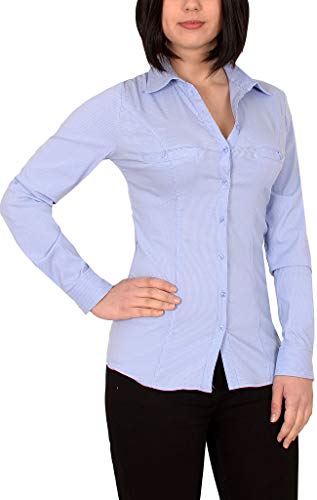 ESRA Damen Stretch - Business - Bluse Damen Popeline Lange Bluse Hemd Langarm mit Nadelstreifen in aktuellen Farben B302 von ESRA