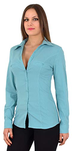 ESRA Damen Stretch - Business - Bluse Damen Popeline Lange Bluse Hemd Langarm mit Nadelstreifen in aktuellen Farben B302 von ESRA