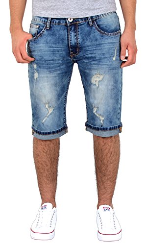 ESRA Herren Jeans Shorts Kurze Bermuda Shorts Used Look Kurze Hose Basic Jeans Shorts AS430 von ESRA