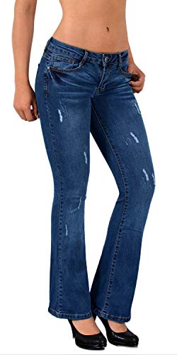 ESRA Bootcut Jeans Damen Schlaghose Stretch Low Waist Hüftjeans Weite Hose Flared Bis Übergröße Große Größe B400 von ESRA