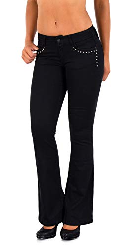 ESRA Bootcut Jeans Damen Schlaghose Stretch Low Waist Hüftjeans Weite Hose Flared Bis Übergröße Große Größe B400 von ESRA