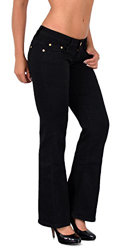 ESRA Bootcut Jeans Damen Schlaghose Stretch Low Waist Hüftjeans Weite Hose Flared Bis Übergröße Große Größe B400 von ESRA