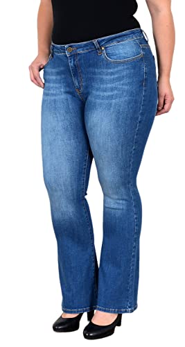 ESRA Jeans Damen Bootcut Jeanshose Flared High Waist Schlaghose Hose Stretch Schlagjeans bis Übergröße Plussize FB1, Blau J363, 54 von ESRA