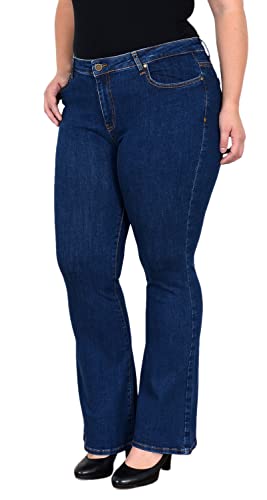 ESRA Jeans Damen Bootcut Jeanshose Flared High Waist Schlaghose Hose Stretch Schlagjeans bis Übergröße Plussize FB1, Dunkelblau J155 von ESRA