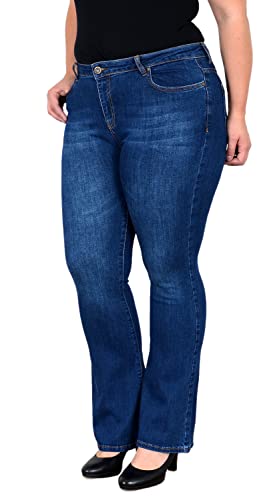ESRA Jeans Damen Bootcut Jeanshose Flared High Waist Schlaghose Hose Stretch Schlagjeans bis Übergröße Plussize FB1, Jeansblau J114 von ESRA
