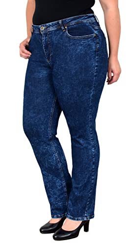 ESRA Jeans Damen Straight High Waist Jeans-Hose Gerade Schnitt Hose Hoch-Bund Plussize Große Größe Fit Gerades Bein hoher Bund bis Übergröße FG2, Nachtblau J343, 50 von ESRA