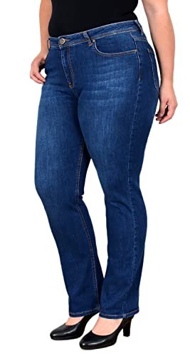 ESRA Jeans Damen Straight Jeans Damen High Waist Jeans-Hose Gerade Schnitt Hose Hoch-Bund Plussize Große Größe Damen Hose Straight Fit Gerades Bein hoher Bund bis Übergröße FG2, Dunkelblau J361 von ESRA