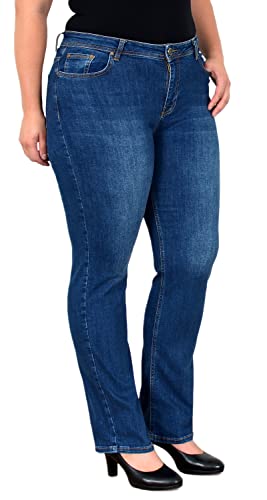 ESRA Jeans Damen Straight Jeans Damen High Waist Jeans-Hose Gerade Schnitt Hose Hoch-Bund Plussize Große Größe Damen Hose Straight Fit Gerades Bein hoher Bund bis Übergröße FG2, Blau J552 von ESRA