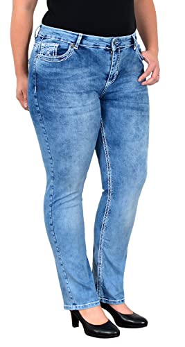 ESRA Damen Jeans Straight High-Waist Jeans Damen Straight Fit Dicke Naht Jeanshose bis Übergröße Plussize Große Größen Damen Jeans Hose Gerade Schnitt Hoch-Bund Straight Leg Jeans Damen Stretch FG11 von ESRA