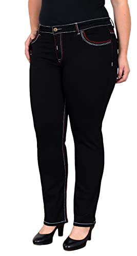 ESRA Damen Jeans Straight High-Waist Jeans Damen Straight Fit Dicke Naht Jeanshose bis Übergröße Plussize Große Größen Damen Jeans Hose Gerade Schnitt Hoch-Bund Straight Leg Jeans Damen Stretch FJ755 von ESRA