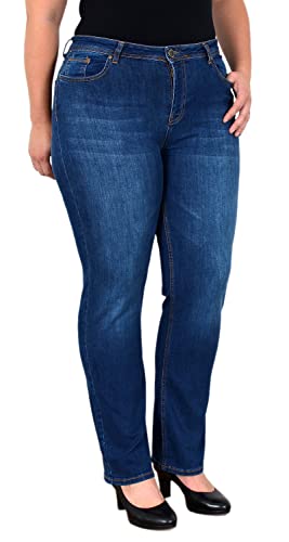 ESRA Jeans Straight High-Waist Jeans Straight Fit Jeans-Hose bis Übergröße Plussize Große Größen Jeans Gerade Schnitt Hose Hoch-Bund Straight Leg Jeans Stretch hoher Bund FG5,Jeansblau J196,42 von ESRA