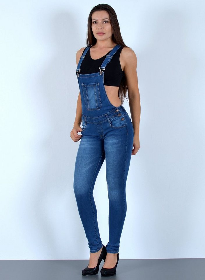 ESRA Jeanslatzhose H340 Damen Latzhose mit Trägern, Damen Latzjeans mit Hosenträger und Stretch, Enge Jeans Jumpsuit Skinny Hose Overall Jeans, Damen Skinny Latzhose Latzjeans von ESRA