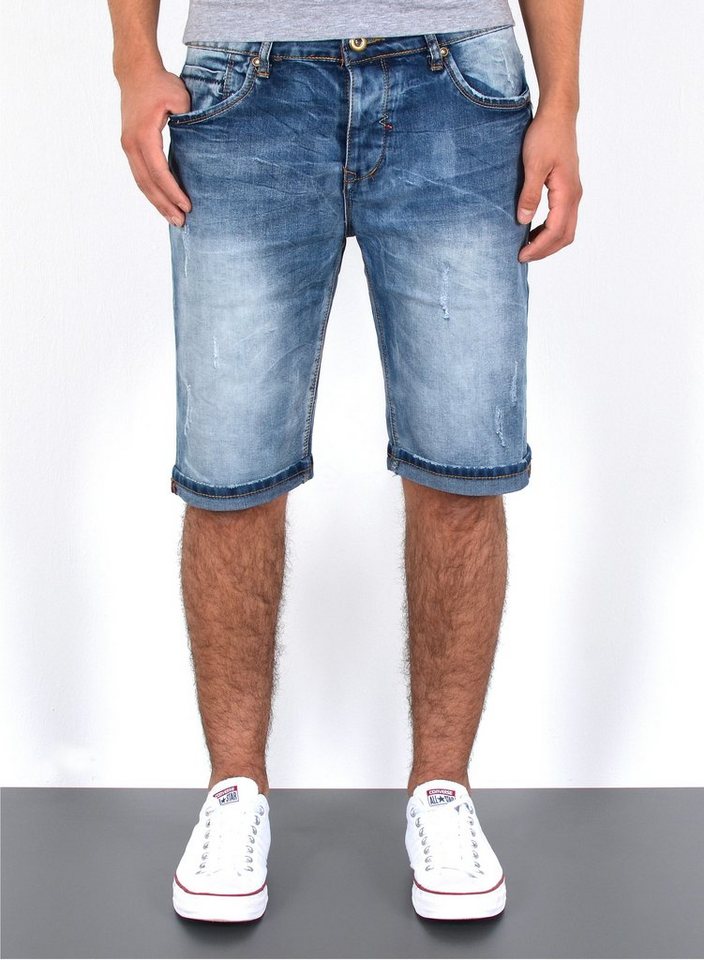 ESRA Jeansshorts A360 Herren Jeans Shorts Hose, bis Übergröße / Plussize Große Größe, Herren kurze Jeans Hose mit 5 Pocket, Herrren kurze Jeanshose mit Stretch, Jeansshorts mit Rissen Destroyed Look, Herren Capri Jeans Herren Capri Hose Herren Capri Jeanshose, Herren Shorts Jeans Straight Regular Comfort von ESRA