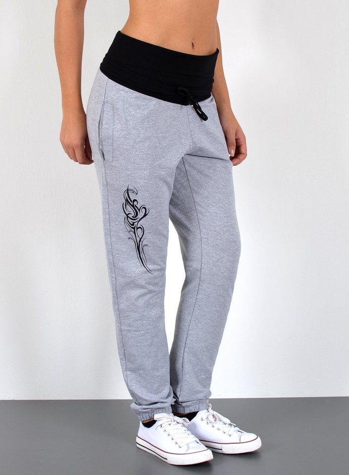 ESRA Jogginghose J480-Jogging Damen Sporthose mit elastischem Gummibund, Damen Fitnesshose Lang Damen Trainingshose, Damen Jogginghose Lang, Straight Hose Damen Stretch, Lange Damen Sporthose Fitnesshose Trainingshose Jogginghose, High Waist Damen Hose Straight Fit von ESRA