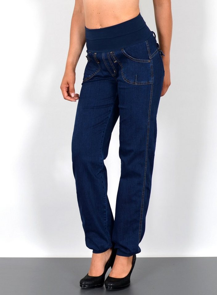 ESRA Pumphose J132 Damen Jeans Haremshose High Waist, Damen Jeanshose Pumphose hohe Leibhöhe, Damen Boyfriend Jeans Hose Hoch, bis Übergröße / Plussize Große Größe, Damen Jeans Straight Fit Baggy Hose, Damen Baggy Jeans Pluderhose Stretch, Damen Jeanshose mit elastischem Bund, Damen Jeans Hose Stretch Elastischer Gummibund, Damen Hose mit Gummizug von ESRA