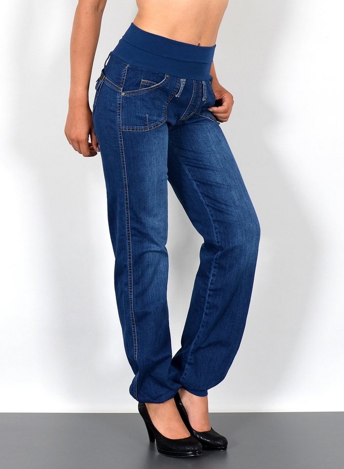 ESRA Pumphose J132 Damen Jeans Haremshose High Waist, Damen Jeanshose Pumphose hohe Leibhöhe, Damen Boyfriend Jeans Hose Hoch, bis Übergröße / Plussize Große Größe, Damen Jeans Straight Fit Baggy Hose, Damen Baggy Jeans Pluderhose Stretch, Damen Jeanshose mit elastischem Bund, Damen Jeans Hose Stretch Elastischer Gummibund, Damen Hose mit Gummizug von ESRA