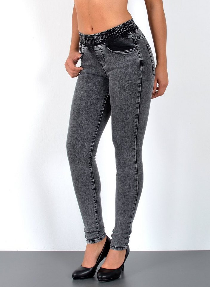 ESRA Skinny-fit-Jeans J291 Damen Skinny Jeans High Waist mit elastischem Gummi-Bund, bis Übergröße / Plussize Größe, Sehr enge Röhrenjeans hohe Leibhöhe mit elastischem Gummizug, Damen Stretchjeans Hoch Bund mit elastischem Bund, bis Große Größen von ESRA