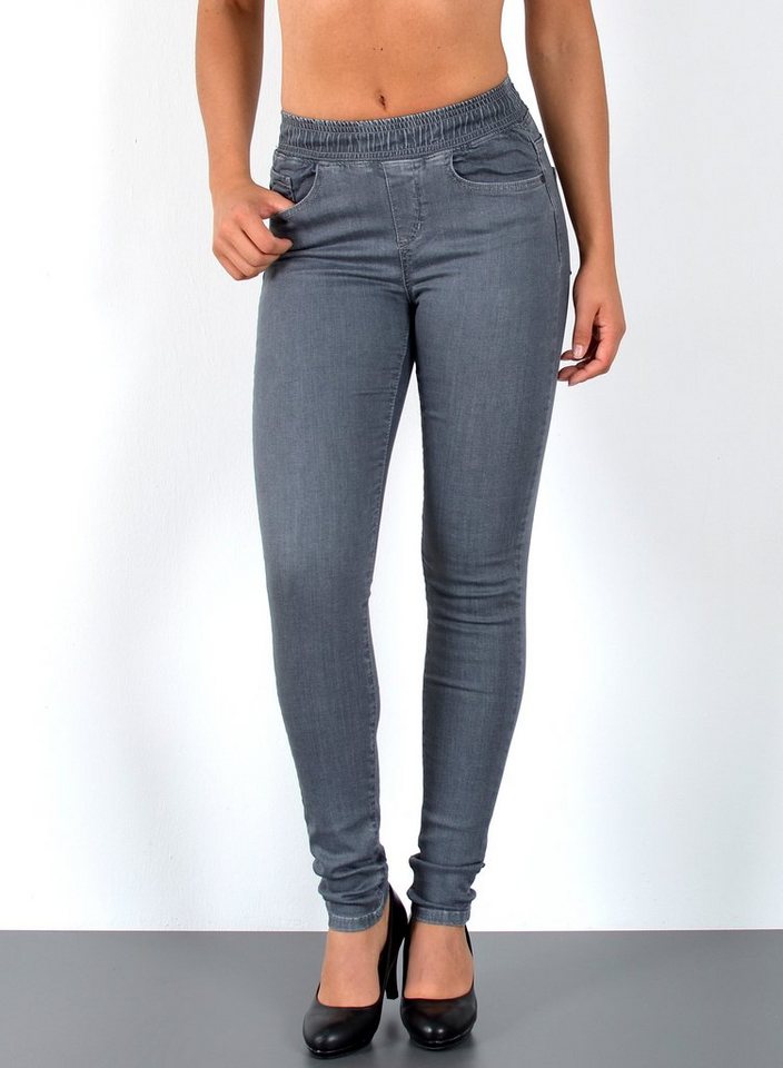 ESRA Skinny-fit-Jeans J291 Damen Skinny Jeans High Waist mit elastischem Gummi-Bund, bis Übergröße / Plussize Größe, Sehr enge Röhrenjeans hohe Leibhöhe mit elastischem Gummizug, Damen Stretchjeans Hoch Bund mit elastischem Bund, bis Große Größen von ESRA