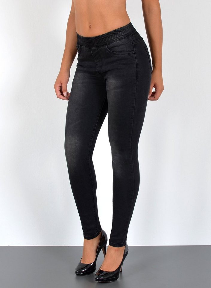 ESRA Skinny-fit-Jeans J291 Damen Skinny Jeans High Waist mit elastischem Gummi-Bund, bis Übergröße / Plussize Größe, Sehr enge Röhrenjeans hohe Leibhöhe mit elastischem Gummizug, Damen Stretchjeans Hoch Bund mit elastischem Bund, bis Große Größen von ESRA