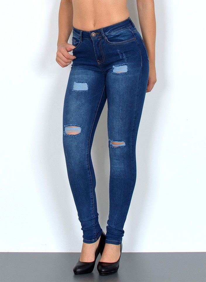 ESRA Skinny-fit-Jeans Damen Jeans Skinny Hose High Waist Jeanshose Damen Skinny Jeans Hose Stretch Destroyed Jeans-Hose bis Übergröße von ESRA