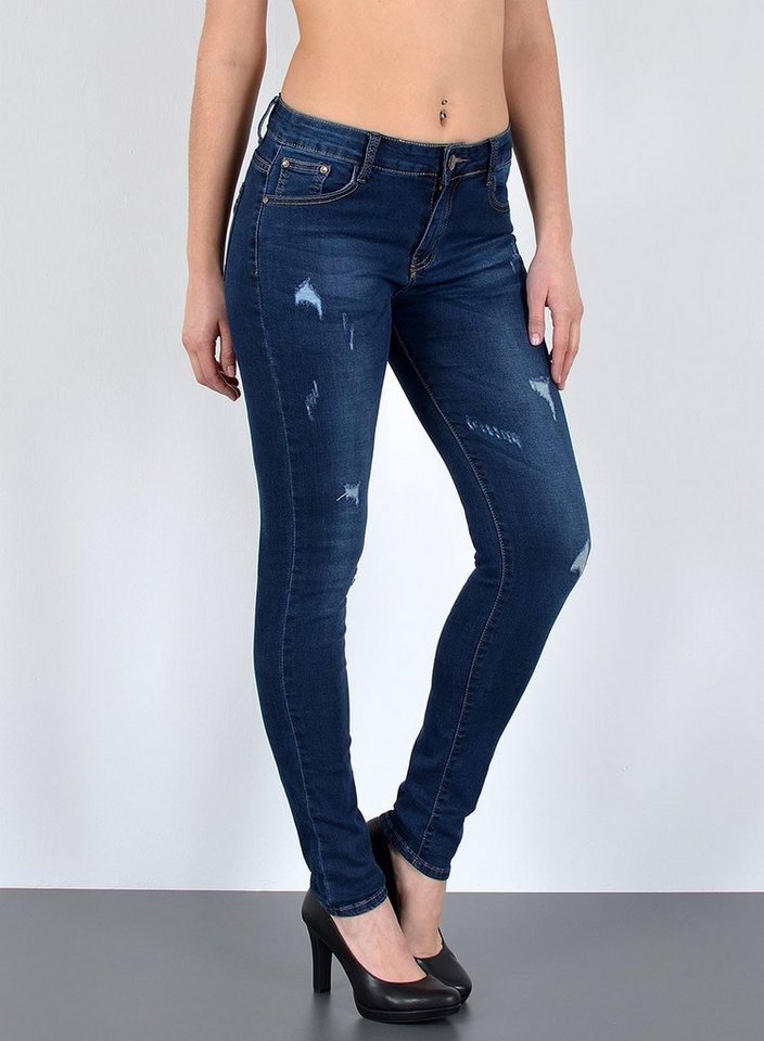 ESRA Skinny-fit-Jeans Damen Jeans Skinny Hose High Waist Jeanshose Damen Skinny Jeans Hose Stretch Destroyed Jeans-Hose bis Übergröße von ESRA