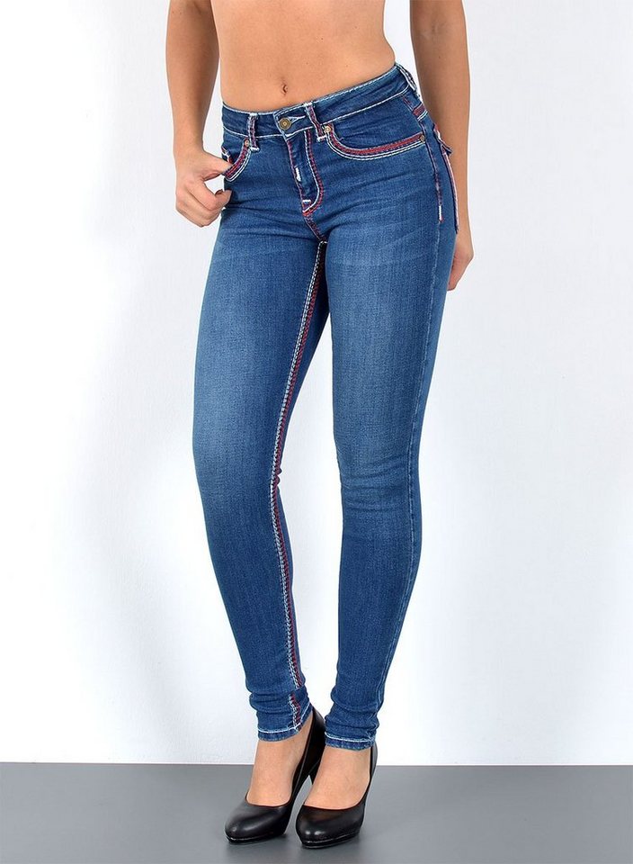 ESRA Skinny-fit-Jeans Jeans Damen Skinny Hose High Waist Jeanshose dicke Naht Jeans Skinny Skinny Jeans Damen High Waist dicke Naht Jeans weiße Naht Stretch Hose von ESRA