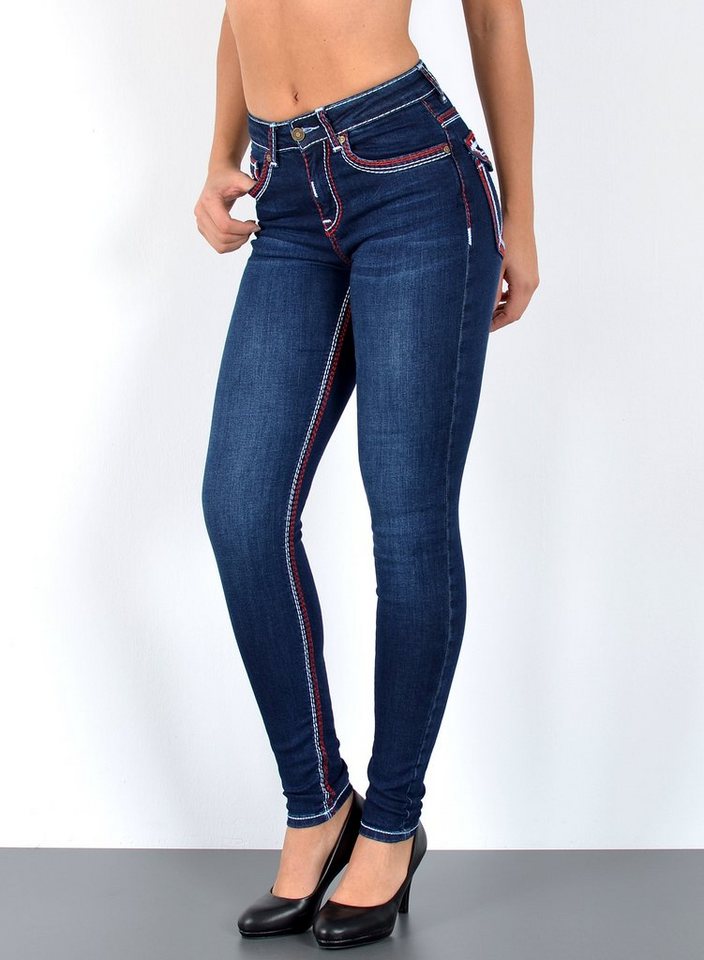 ESRA Skinny-fit-Jeans Jeans Damen Skinny Hose High Waist Jeanshose dicke Naht Jeans Skinny Skinny Jeans Damen High Waist dicke Naht Jeans weiße Naht Stretch Hose von ESRA