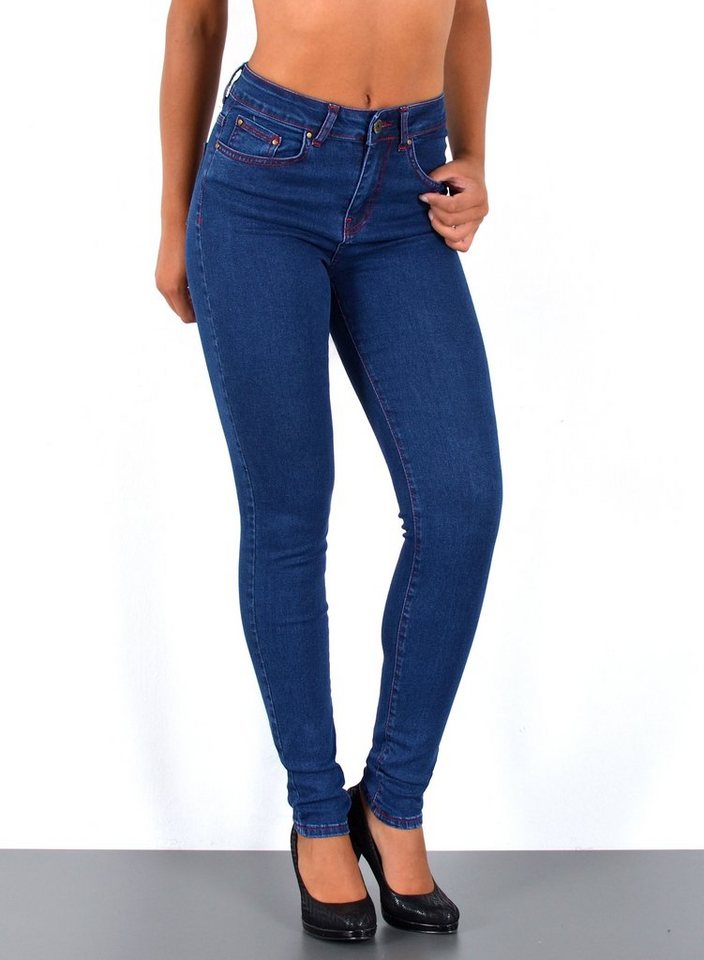 ESRA Skinny-fit-Jeans S400 Damen High Waist Skinny Jeans Stretch Hose hohe Leibhöhe bis Übergröße von ESRA